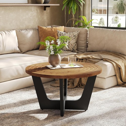 Round solid wood coffee table - coffee,