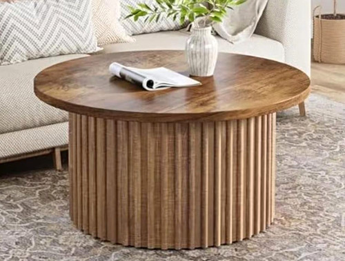 Round brown wood pedestal - wood,